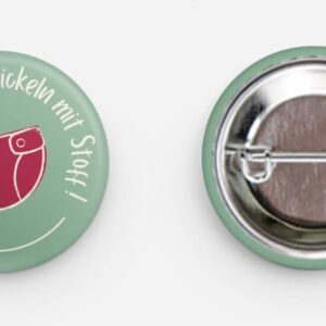 Button „Wir wickeln mit Stoff“ – Rot (5er Pack)